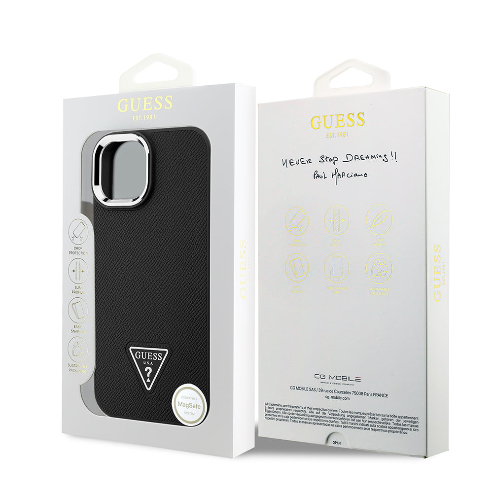 Guess iPhone 15 Orjinal Lisanslı M-safe Şarj Özellikli Grained Triangle Kılıf Guess iPhone 15 Orjinal Lisanslı M-safe Şarj Özellikli Grained Triangle Kılıf